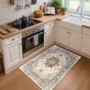 RELEANY Area Rugs 3'x5' Washable Non-Slip, Floral Vintage Distress Print Pattern Medallion Carpet for Living Room Bedroom Dining Room, Beige Navy Blue Orange Colorful