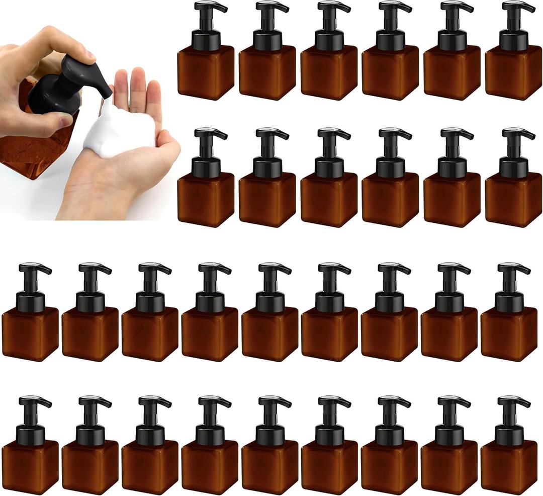 30 Pcs 8.5 oz Foaming Soap Dispenser Plastic Foaming Pump Bottle, Refillable Dispenser with Plastic Pump, Empty Hand Bottles for Liquid Soap, Shampoo, Bathroom,Hotel Dark Brown