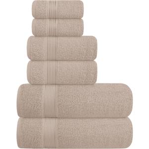 Elvana Home Ultra Soft 6 Pack Cotton Towel Set, Contains 2 Bath Towels 28x55 inch, 2 Hand Towels 16x24 inch & 2 Wash Coths 12x12 inch, Ideal Everyday use, Compact & Lightweight - Tan
