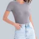 Women's Crew Neck Short Sleeve Bodysuit Slimming Fit T-Shirt Body suit Top Neutral Collection (Medium)