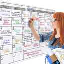 Dry Erase Monthly Extra Large White Board Calendar for Wall, 25" by 38", Jumbo Laminated Erasable One Month Whiteboard Calendar, Huge Oversized Blank 30-Day Poster with Lines and Squares