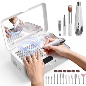 Nail Dust Collector and Cordless Electric Nail Drill File Kit, Professional Portable Manicure Pedicure, 13 Bits, HPro Powerful Dust Suction Machine for Home Salon - White