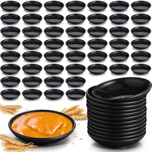 50 Pcs Wheat Straw Dip Plates bulk 2 oz Small Soy Sauce Dish Bowls Unbreakable Mini Appetizer Plates Microwave Dishwasher Safe for Side Dishes Ketchup Condiment BBQ Party Supplies(Black)