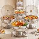 7QT Chafing Dishes for Buffet, 4 Pack Silver Round Chafer Set