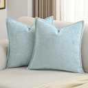 FUTEI Light Blue Chenille Throw Pillow Covers 20x20 Inch Set of 2,Soft Cozy Bound Edge Design Cushion Case,Home Decor for Couch Bed Living Room