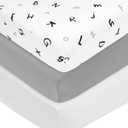 American Baby Company 3 Pack Printed 100% Cotton Jersey Knit Fitted Crib Sheet for Standard Crib and Toddler Mattresses, Alphabet/Gray/White, for Boys and Girls |  28 inches x 52 inches x 9 inches