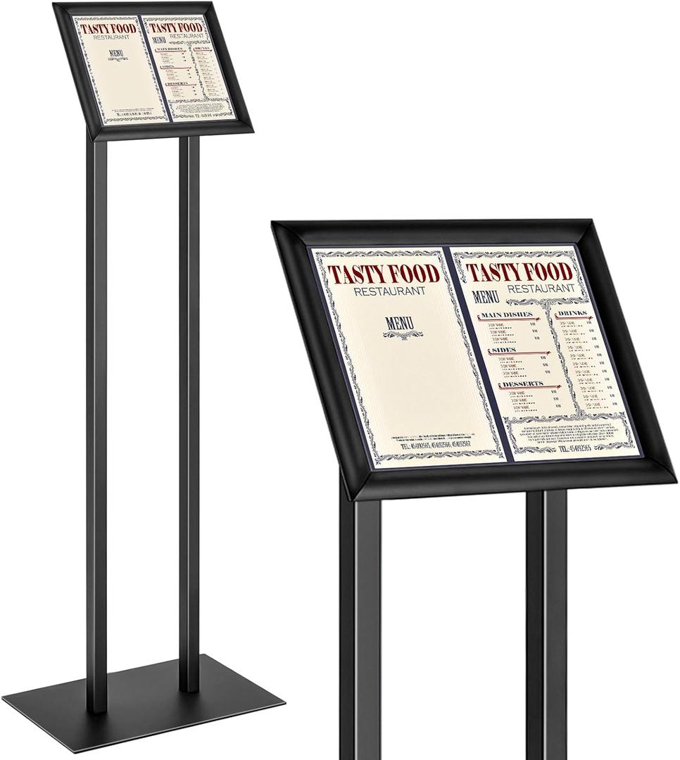 Floor Standing Sign Holder for 8.5 x 11 Inches Poster Display Stand, Black Aluminum Metal