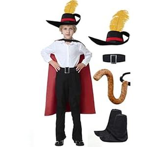 Kids Cat Costume Cosplay Outfits Cape with Hat Tail Belt Boot Covers for Boys Girls Halloween