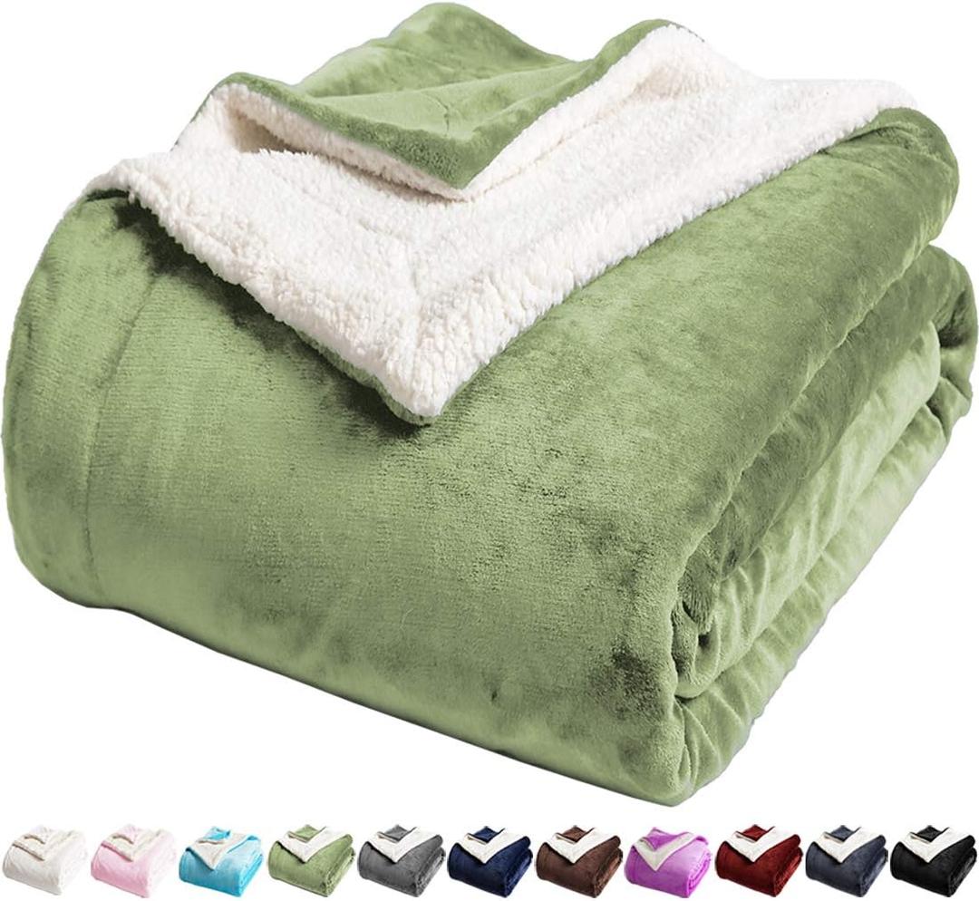 LBRO2M Sherpa Fleece Bed Blanket Twin Size Super Soft Fuzzy Plush Warm Cozy Fluffy Microfiber Couch Throw Velvet Double Reversible Luxurious Blankets,Sage Green (Twin(65x90 Inches))