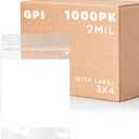 GPI Case of 1000 3" x 4" Clear Plastic Reclosable Zip Bags - Bulk 2 mil Thick Strong & Durable Poly Baggies With Resealable Zipper Top Lock & write-on white block, for storage, packaging & shipping