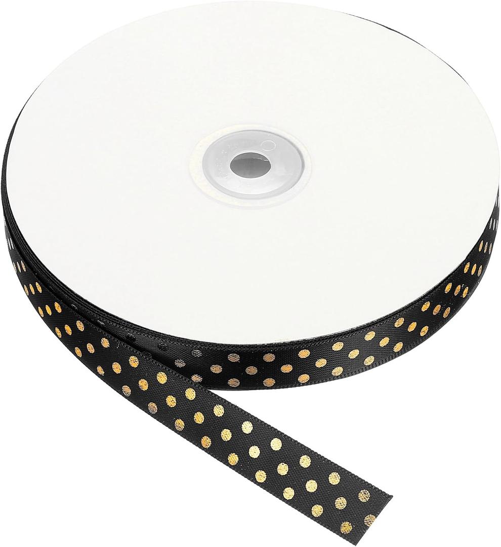 MECCANIXITY Polka Dots Grosgrain Ribbon, 75 Yards 5/8 Inch Black Polka Dots Ribbon Bow Decoration for Crafts Gift Wrapping Wedding DIY Handmade Decoration