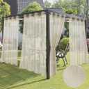 HolidayIdeas 4 Panels Outdoor Curtains for Patio-Natural Linen Semi Sheer Curtains for Patio Waterproof, Privacy Sun Light Indoor Outside Drapes for Gazebo, Pergola, Balcony, Pool, Backyard 54x95 Inch