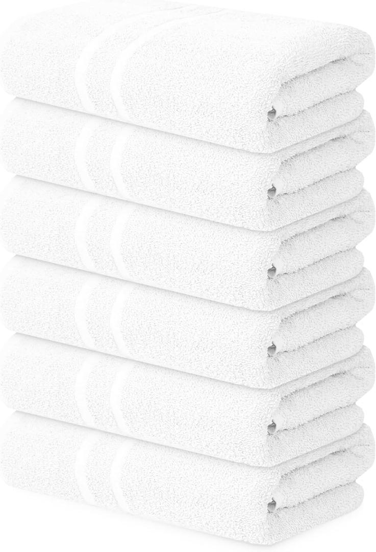 Basic Medium Bath Towels 24x48 Inches  Pack of 6  White Color  Soft and Absorbent Multipurpose Cotton Towels for Bathroom, Spa, Gym, Salon, Hotel, Clinics and Everyday Use