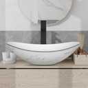 Ceramic Bathroom Sink, White Marble Boat Shape Above Counter Porcelain Vessel Sink with Black Faucet and Pop up drain Set