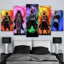 Set 5 Canvas Print Demon Slayer Characters Colorful Abstract Art for Living Room Bedroom Office Ready to Hang Fabric Home Artistic Anime Different sizes (with Frame) (39x22 inch) (39L" x 22W")