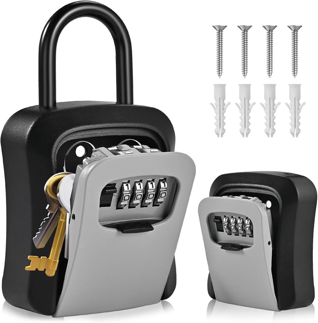 L Large Key Lock Box, 4.5x3.7x1.5 Waterproof Kirsite Combination Lockbox for Keys Outdoor, Portable Key Lock Box Wall Mount with Code (L Size, Gray)