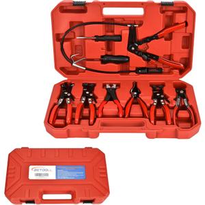 BETOOLL 9pc Hose Clamp Pliers, Professional Automotive with Flexible Wire Long Reach, Clic R Type Swivel Jaw and Flat Band Pliers,Hose Clamp Tool for Coolant Radiator Heater/Water Hose (Red)