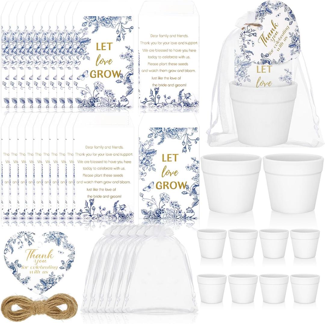 Ctosree 50 Sets Something Blue Bridal Shower Favors Let Love Grow Seed Packets Wedding Party Supplies Include Seed Packets Flowerpot Cards and Organza Bags Something Blue Bridal Shower Party Supplies