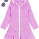Girls Swim Cover Up Kids Long Sleeve Swimsuit Coverup Terry Beach Pool Clothes with Sunglasses, Size 8