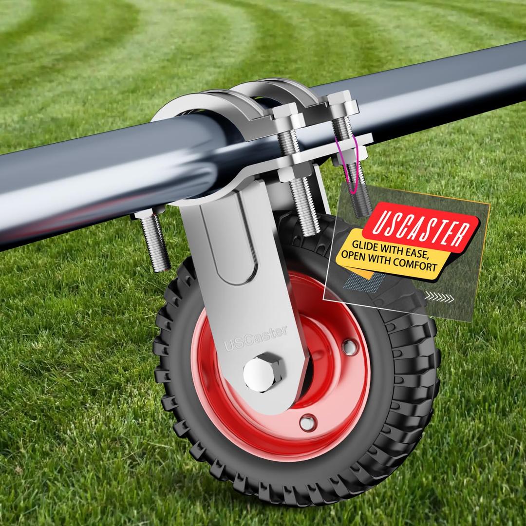 Gate Wheel for Metal Tube Gate with 1-1/4" Thru 2-1/4" OD,8 Inch Gate Caster,Heavy Duty Farm Gate Wheel for Metal Swing Gate Fence Support,550LBS Capacity (Red,1 Pack)