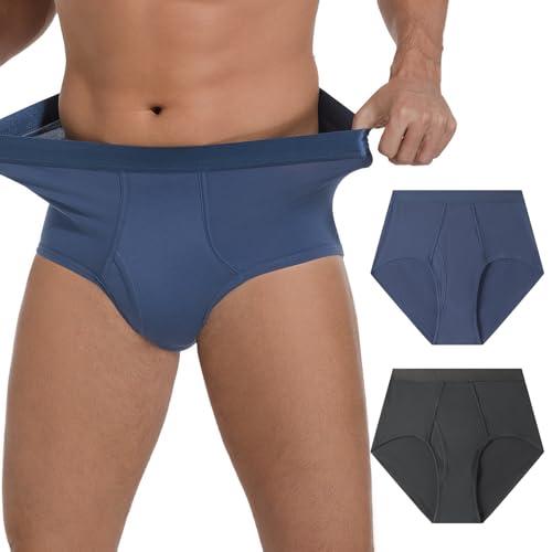 GRESTU Men's Incontinence high-Waisted Underwear Washable 2-Pack, Excellent Absorbency, Leakproof, Breathable Cotton Briefs, L