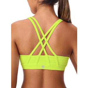 Strappy Sports Bra Criss Cross Back Padded | Light compression yoga crop top,U neckline,stays put in workouts,for women,Runs snug - size up if between sizes. (Green, S)