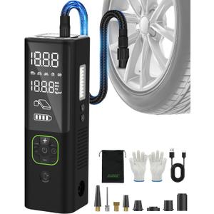 Tire Inflator Portable Air Compressor, ZUZEE 3X Faster Portable Tire Inflator, 150PSI Portable Air Compressor With HD Display, Air Pump for Tires of Car, Moto, Bike, also for Balls, Mattresses, etc (Black)