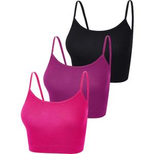 Boao Crop Camisole Top Spaghetti Strap Tank Sleeveless Crop Tank Top for Women(3 Pack,Small,Black, Rose Red, Purple)
