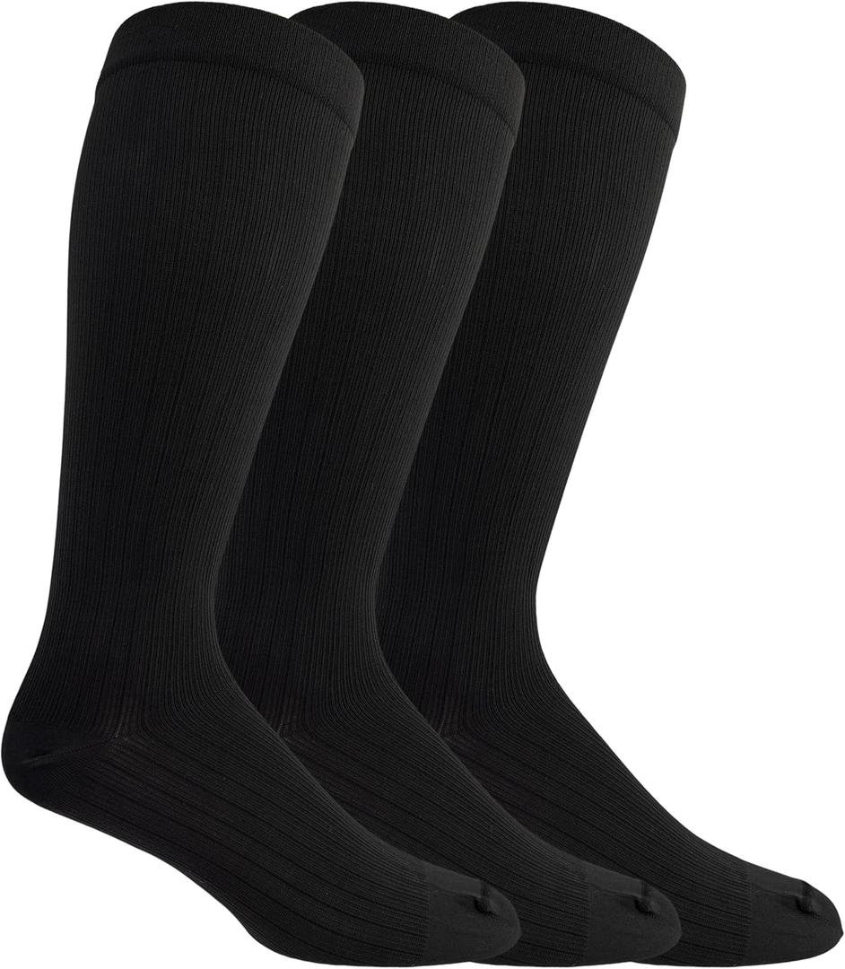 Dr. Scholl's Men's Graduated Compression Over the Calf Socks - 2 & 3 Pair Packs - Comfort Fatigue Relief (Black)