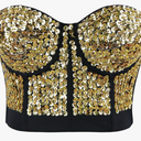 Charmian Women's Burlesque Fashion Beaded Sequins Push Up Crop Top Bustier Bra. L