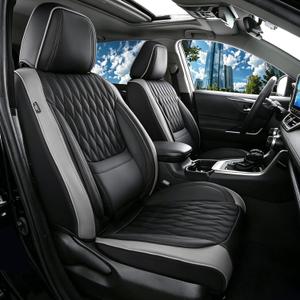Car Seat Covers , Luxury Breathable Waterproof Faux Leatherette Car Seat Covers Cushion Protectors with Lumbar Support, Car Seat Cushion, Universal Fit Most Cars (Black-Gray, Full Set - 5 Seats)
