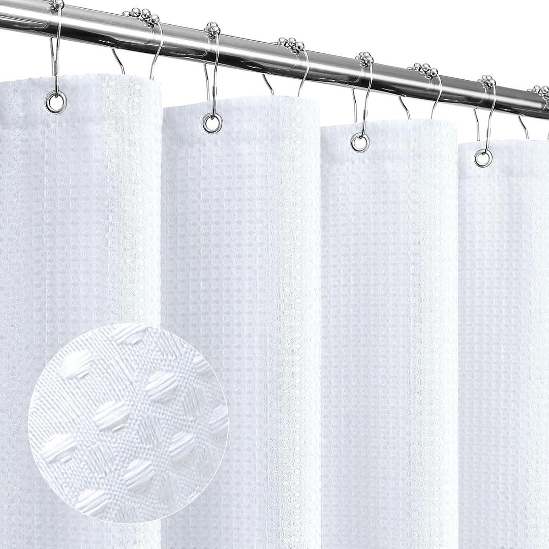 White Cloth-Textured Shower Curtain, Hotel Style, 72 X 72