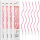 24 Pcs Pink Spiral Long Thin Birthday Candles, Twisted Curved Candle Cake Topper, Birthday Parties, Wedding Decoration