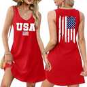 4th of July Dress for Women: American Flag Tank Dresses Star Striped Splicing Loose V Neck Sundresses, Size M