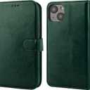 Bocasal Detachable Wallet Case for iPhone 14 RFID Blocking Card Slots Holder Premium PU Leather Magnetic Kickstand Shockproof Wrist Strap Removable Flip Protective Cover 5G 6.1 inch (Green)