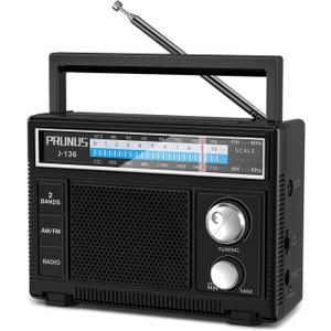 PRUNUS J-136 Portable AM FM Radio with Best Reception,D Battery Operated or Plug in Wall, Transistor Radio,Loud Speaker Support AUX in and Micphone in, Small Radios Portable AM FM