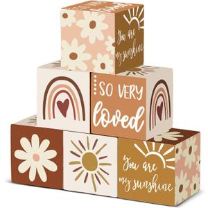 Kigley 6 Pcs Nursery Decor for Girls and Boys Nursery Watercolor Shelf Decor for Bedroom Playroom Gifts(You are My Sunshine), Medium