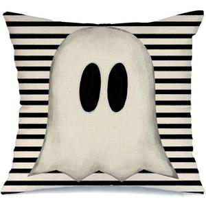AACORS Halloween Throw Pillow Cover 20X20 Inch White Ghost Striped Decorations Holiday Farmhouse Cushion Case for Home Sofa Couch Decor AA012-20