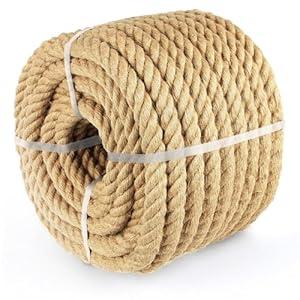 Vanhench Climbing Rope, Jute Rope 1IN X50Feet, Heavy Duty & Thick Rope for Tug of War Rope, Team Building Games for Carnival Party, Bundling, Sisal Rope, Hemp Rope for Nautical Rope Crafts Swing Rope