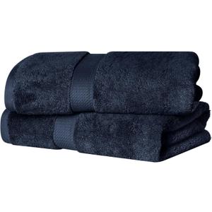 Superior Egyptian Cotton Pile Bath Towel Set of 2, Ultra Soft Luxury Towels, Thick Plush Essentials, Absorbent Heavyweight, Guest Bath, Hotel, Spa, Home Bathroom, Shower Basics, Navy Blue