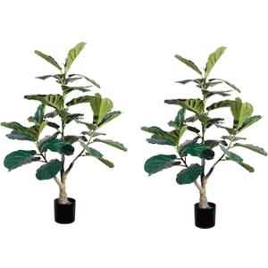 Romantic season Artificial Fiddle Leaf Fig Tree 36 Inch Fake Ficus Lyrata Plant 3FT Artificial Tree in Pot for Indoor Outdoor House Home Office Garden Modern Decoration Perfect Housewarming Gift,2Pack