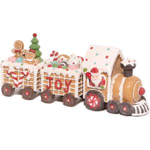 Hodao Christmas Gingerbread Man Train Figurines - Cute Indoor Holiday Decorations for Tabletop, Fireplace, or Centerpiece - Perfect Winter Christmas Decor and Gift (7.5" L Brown)