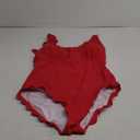 Charmo Womens Scalloped Ribbed One Piece Swimsuits Retro Square Neck Modest Bathing Suits (XX-Large, Red)
