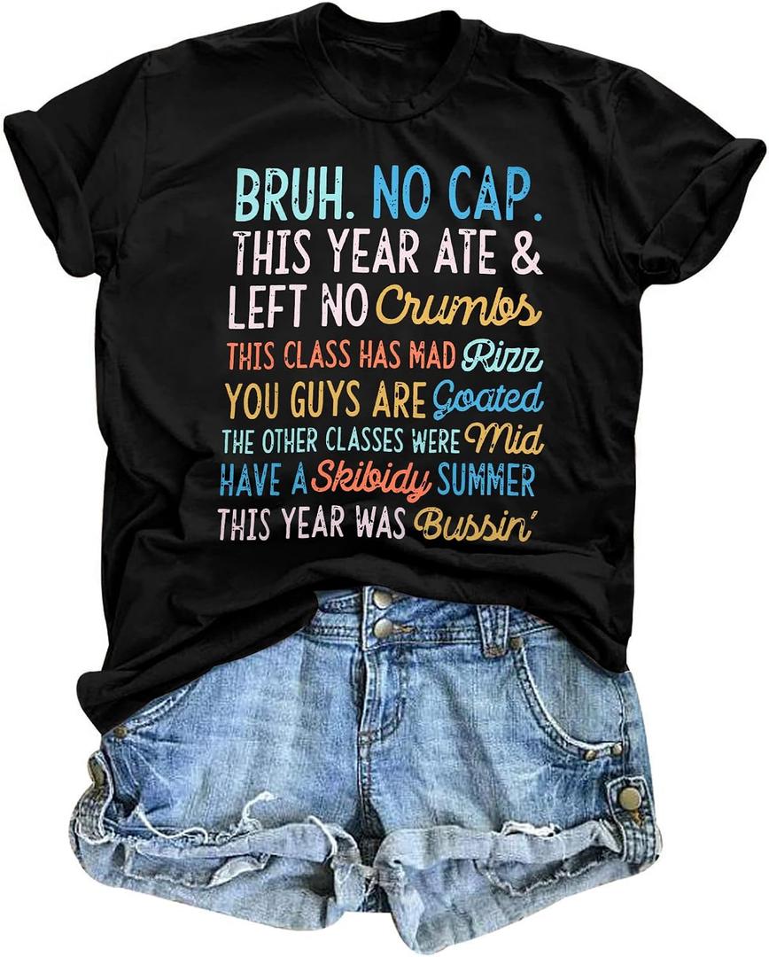 Last Day of School Shirts Bruh Teacher T-Shirt Admit It You'll Low Key Miss Me Bruh Vacation T-Shirt (L)