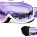 FMY Ski Snowboard OTG Goggles,Anti Fog UV400 Protection Skiing Snowmobile Goggles for Men Women Youth (White Frame/Purple Lens(vlt 61%))