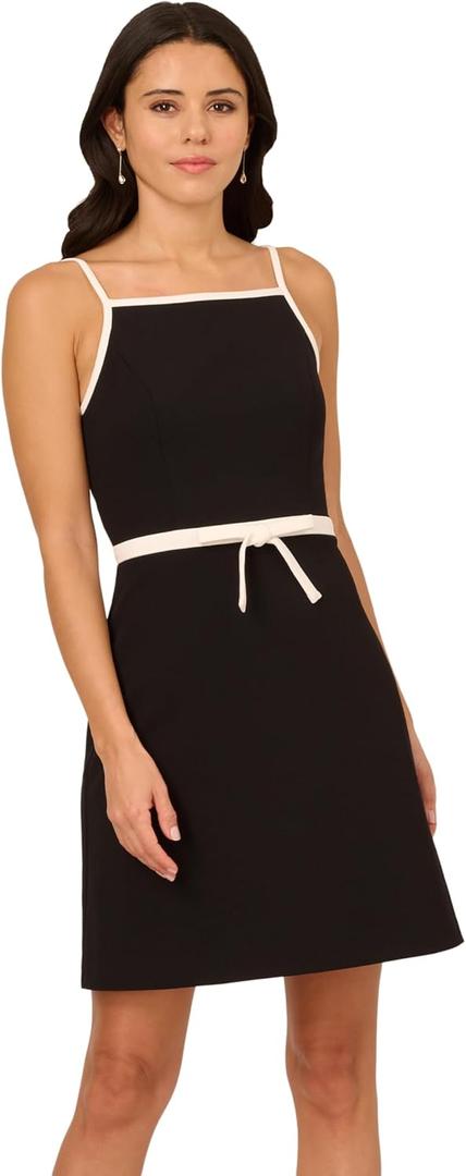 Adrianna Papell Women's Bow Crepe Short Dress (14, Black/Ivory)