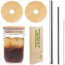 Mason Jar Lids With Straw - Reusable Bamboo Wide Mouth Tumbler Tops, 2 Packs With 2 Stainless Steel Straws