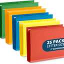 Blue Summit Supplies 25 Extra Capacity Hanging File Folders Letter Size 2 Inch Expansion, Expanding Hanging File Folders, Wide, Expandable, Reinforced 12pt Paper, Assorted Colors