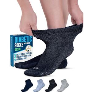 Doctor's Select Diabetic Ankle Hospital Socks with Grips for Women Men - 4 Pair 1/4 Length Neuropathy Socks for Women, Medium