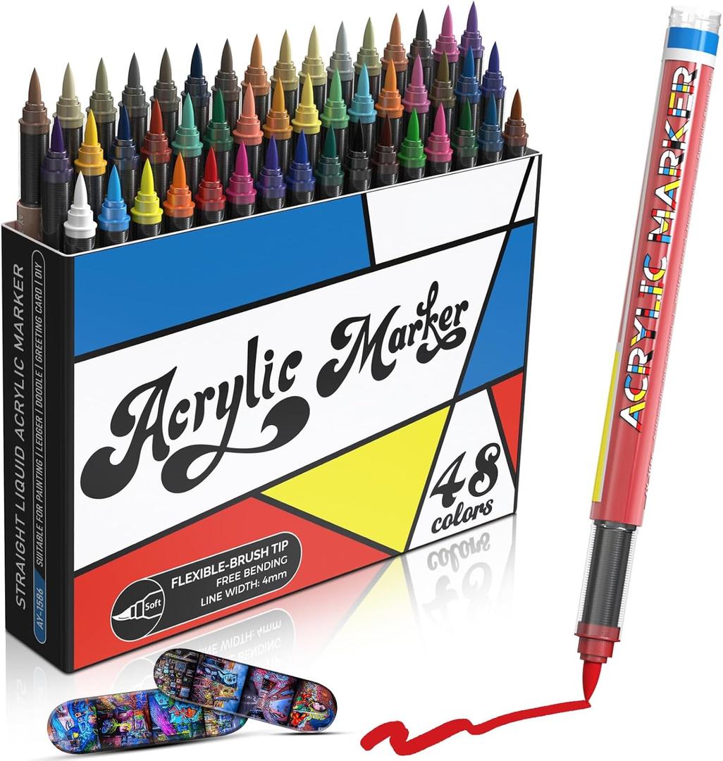 alchilalart Acrylic Paint Markers, 48 Color Fine Tip Permanent Acrylic Paint Pens For Rock Painting, Canvas, Wood, Glass, Ceramic, Fabric, Plastic, Egg, Scrapbook, Art Painting Supplies Kit